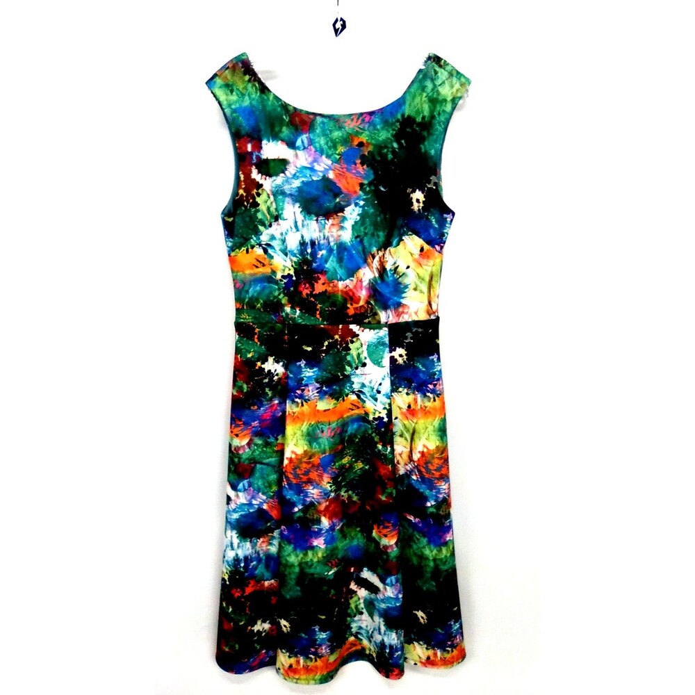 Betsy Johnson Women's Y2K Arty Water Color Fit & Flare 2 pocket 2 Midi Dress  10
